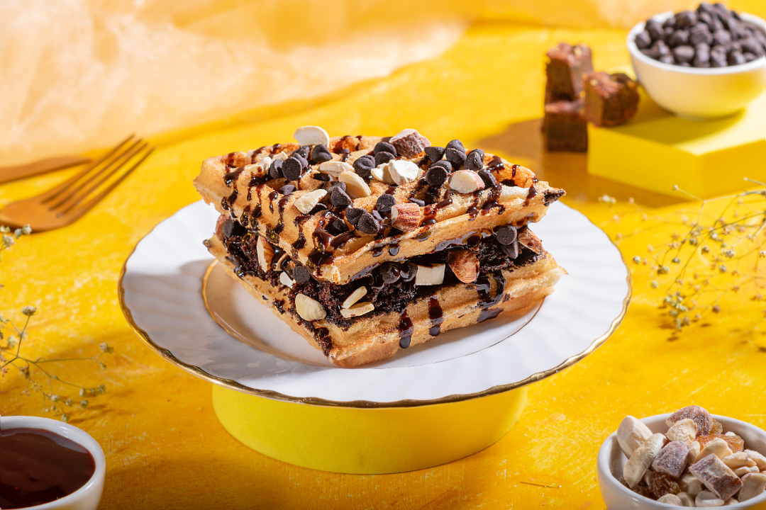 Nutty Fudge Brownie Waffle Sandwich