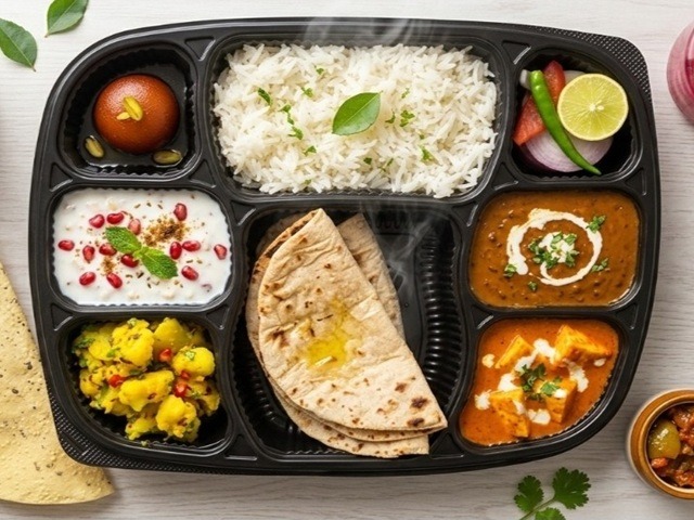 One Plate Vegetarian Maharaja Thali (8 Compartment Thali)
